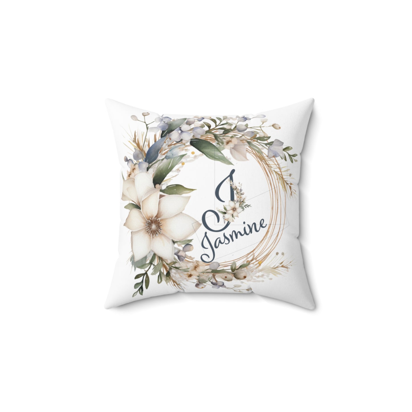 Personalised Polyester Square Cushion, Neutral Floral Wreath