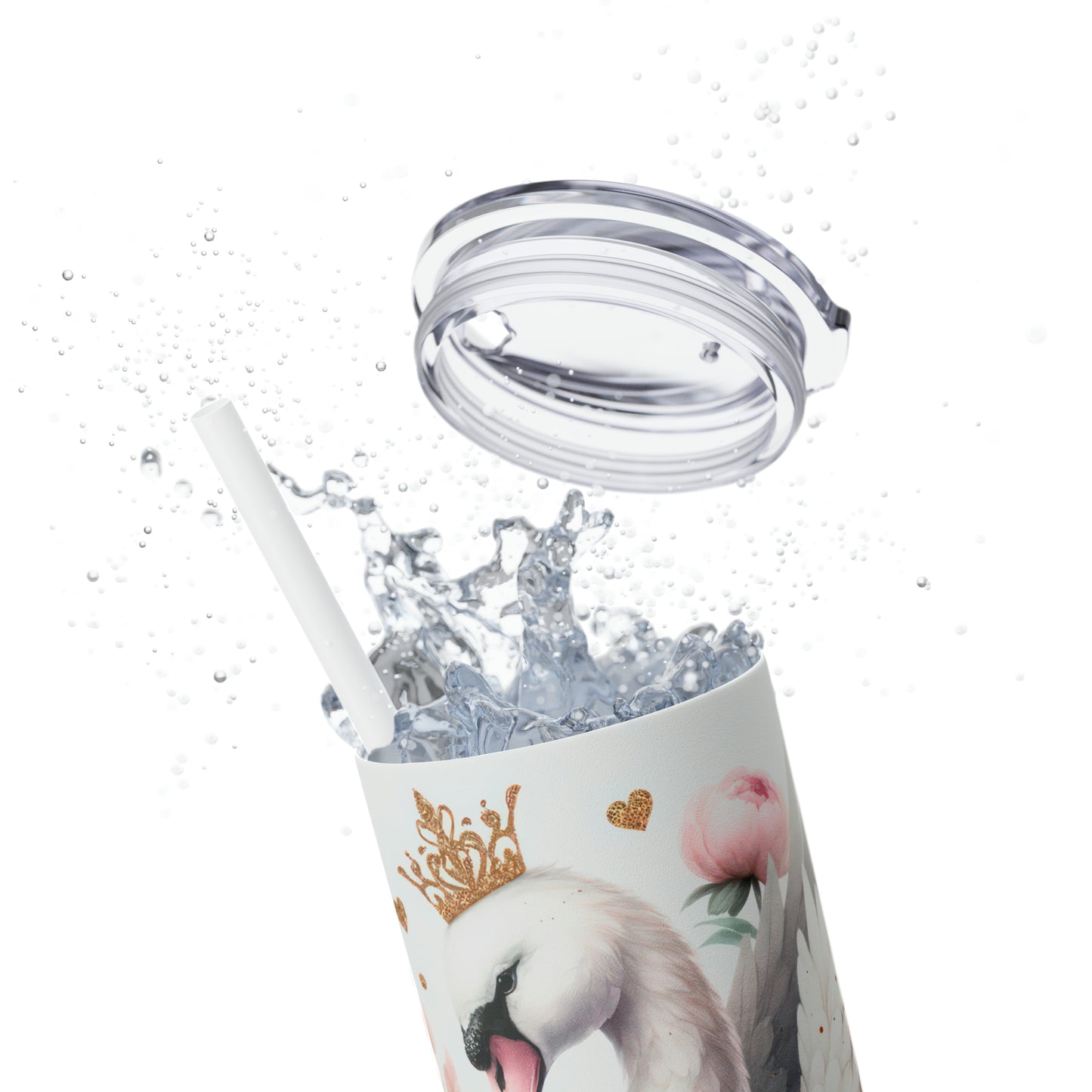 Skinny Tumbler with Straw, 20oz, Swan Princess