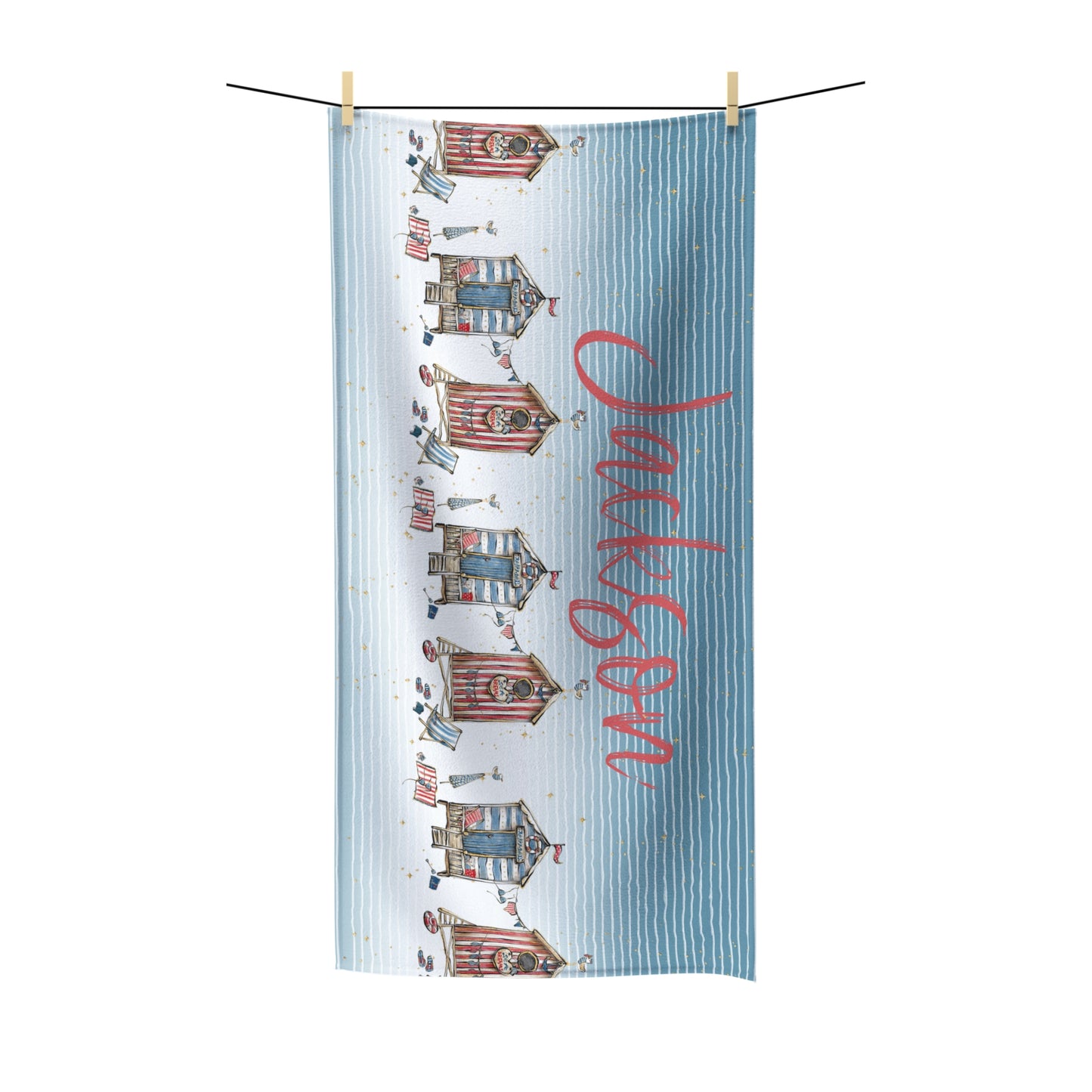 Personalised Beach Towel, Beach Huts, Polycotton Towel