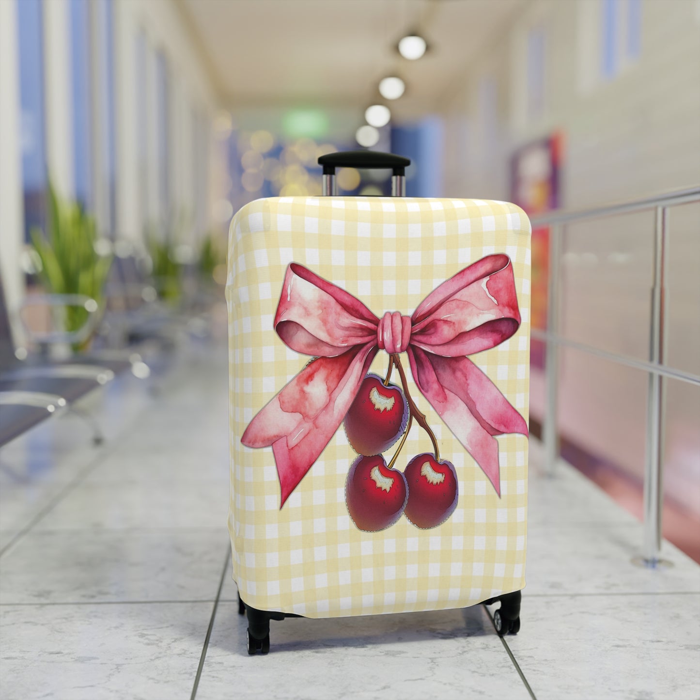 Luggage Cover, Rockabilly, Coquette, Lemon Gingham, Cherries and Ribbon, awd-2509