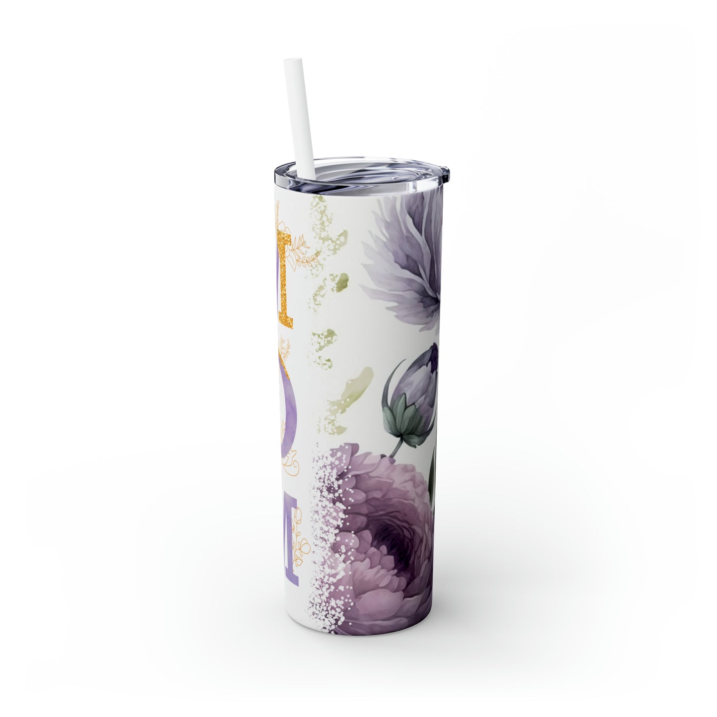 Skinny Tumbler with Straw, 20oz, Floral Mum, awd-530