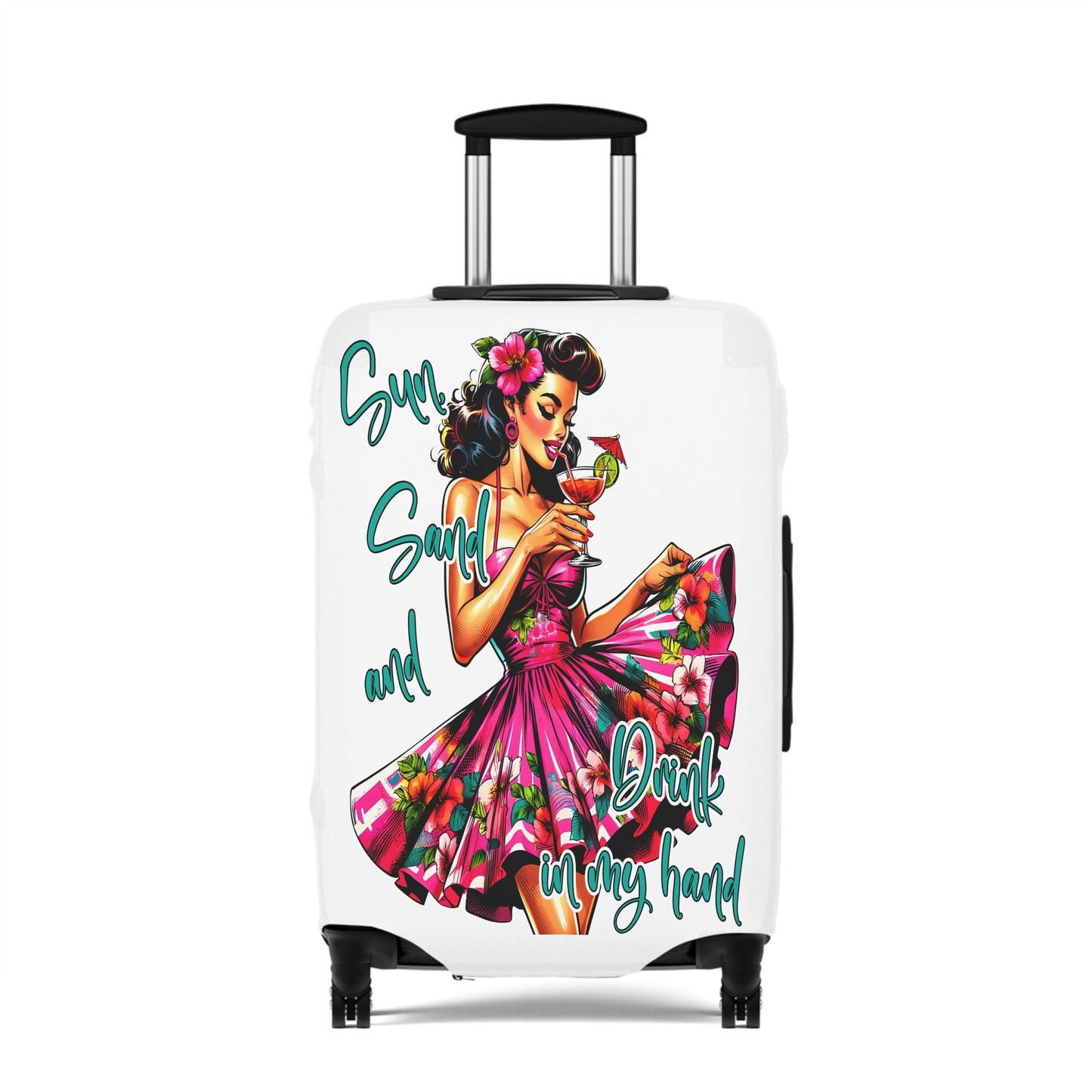 Luggage Cover, Retro Girl, Sun Sand and Drink in Hand, awd-3012