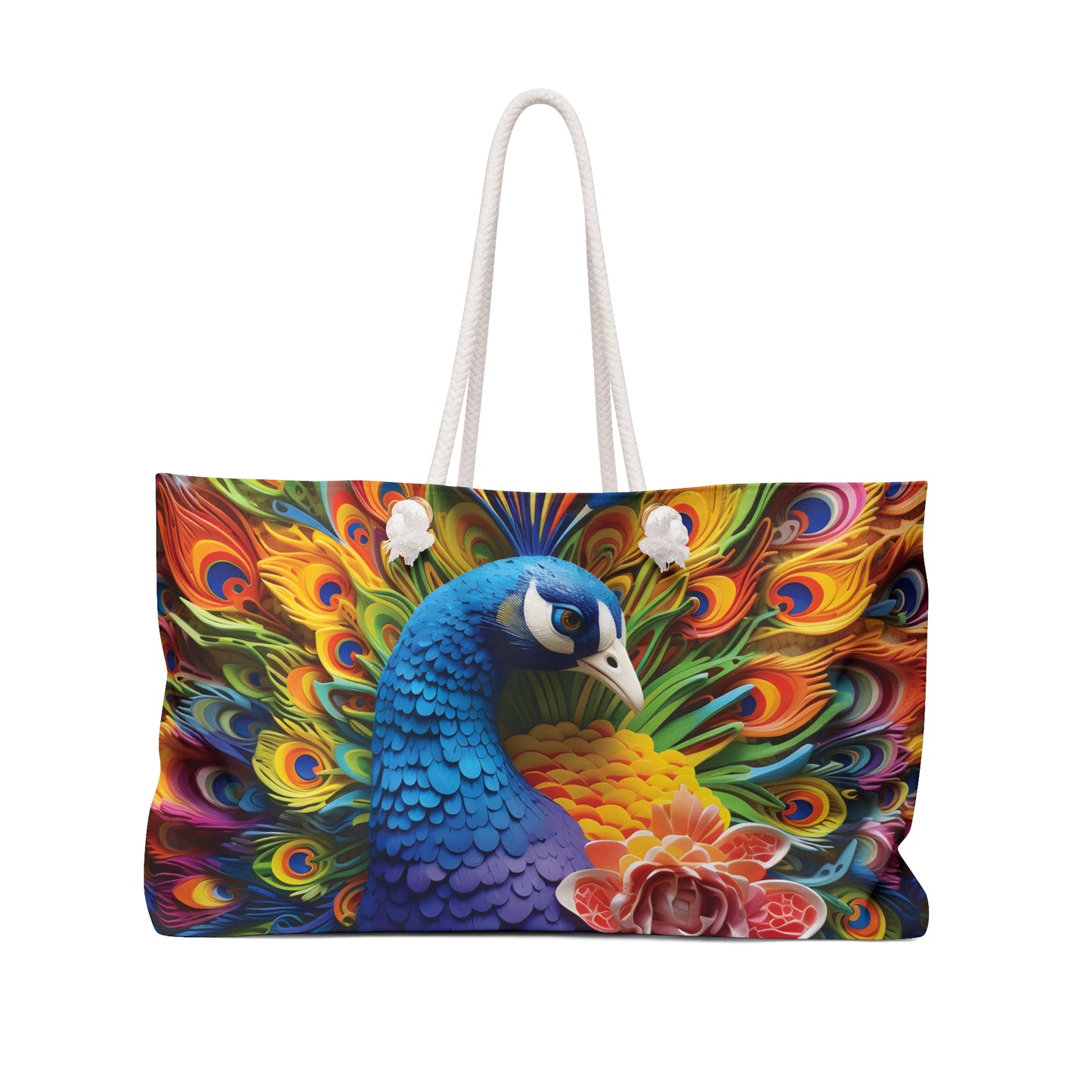 Personalised/Non-Personalised Weekender Bag, Peacock, Large Weekender Bag, Beach Bag, Book Bag