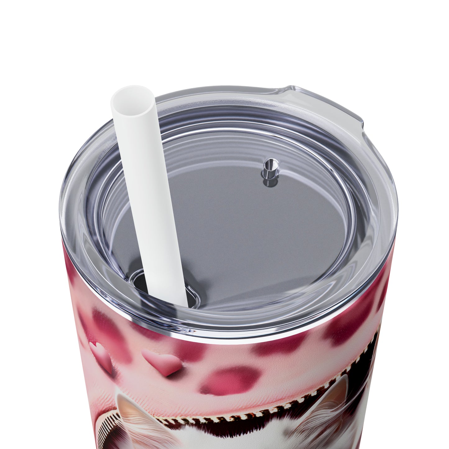 Skinny Tumbler with Straw, 20oz, Cat, Valentines Day, awd-754