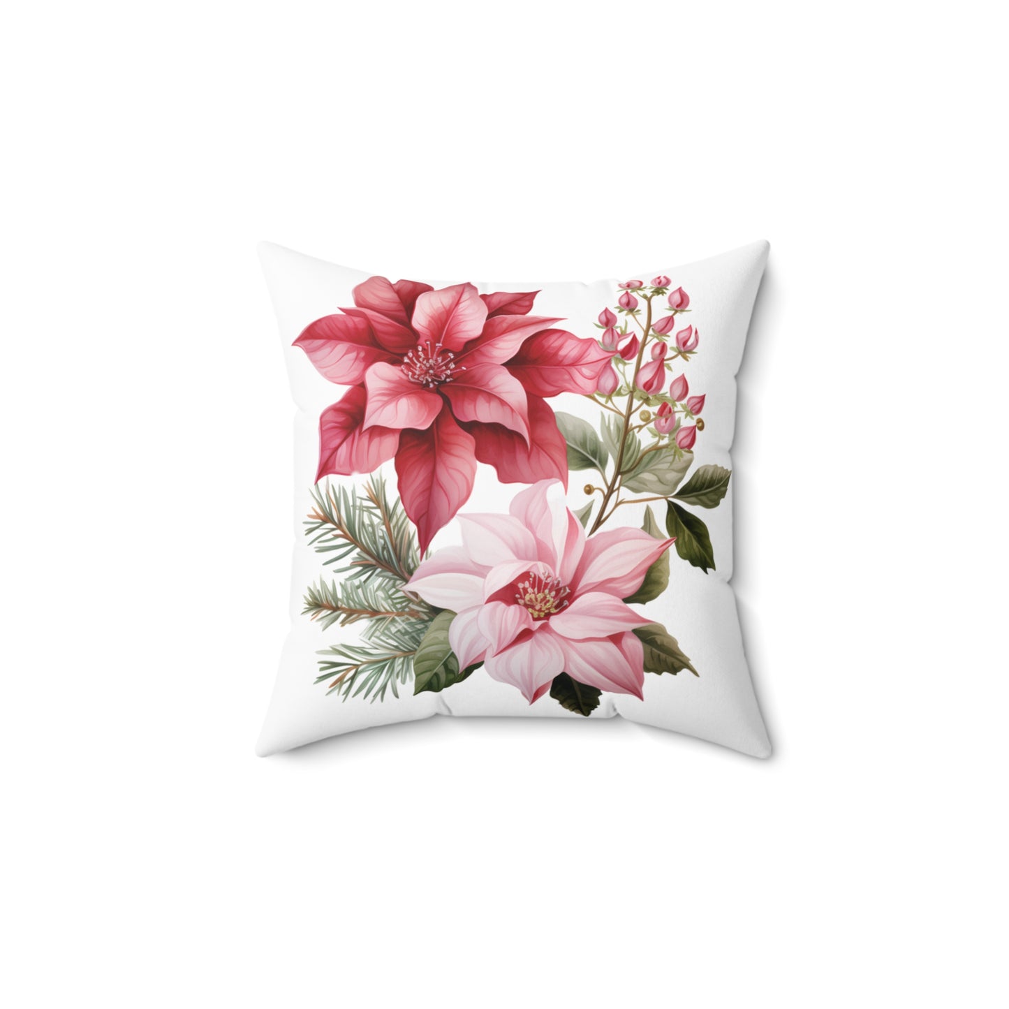 Polyester Square Cushion, Pink Poinsettia