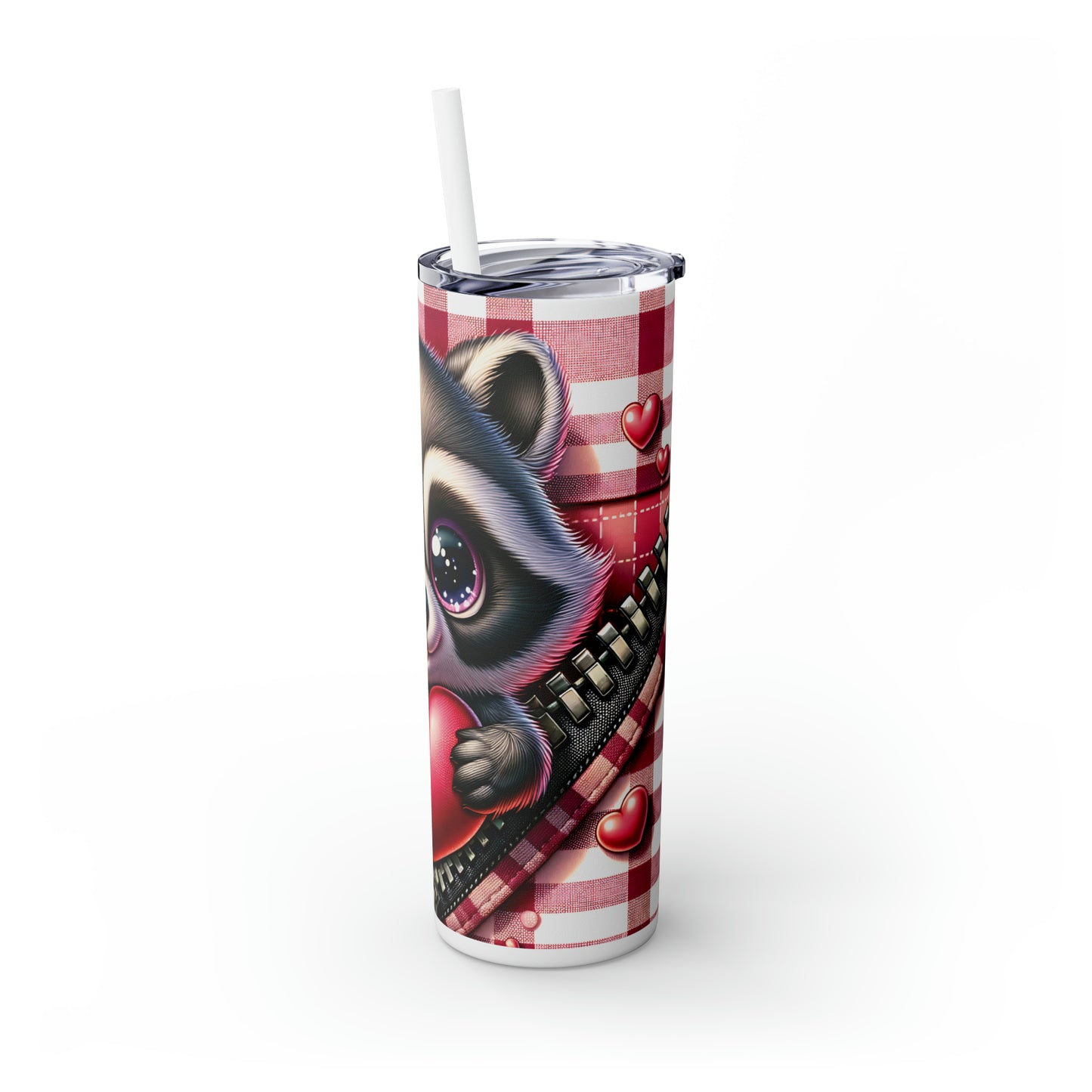 Skinny Tumbler with Straw, 20oz, Racoon, Valentines Day