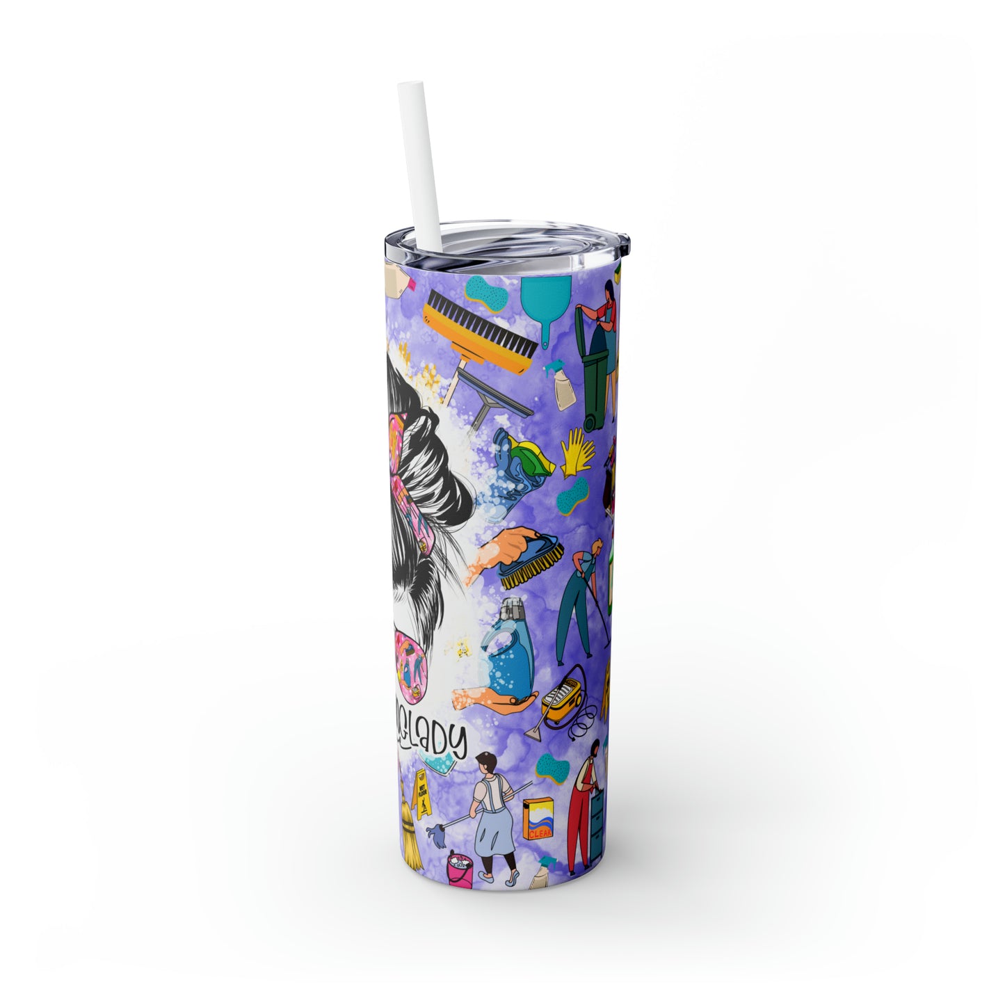 Skinny Tumbler with Straw, 20oz, Cleaning Lady,awd-101