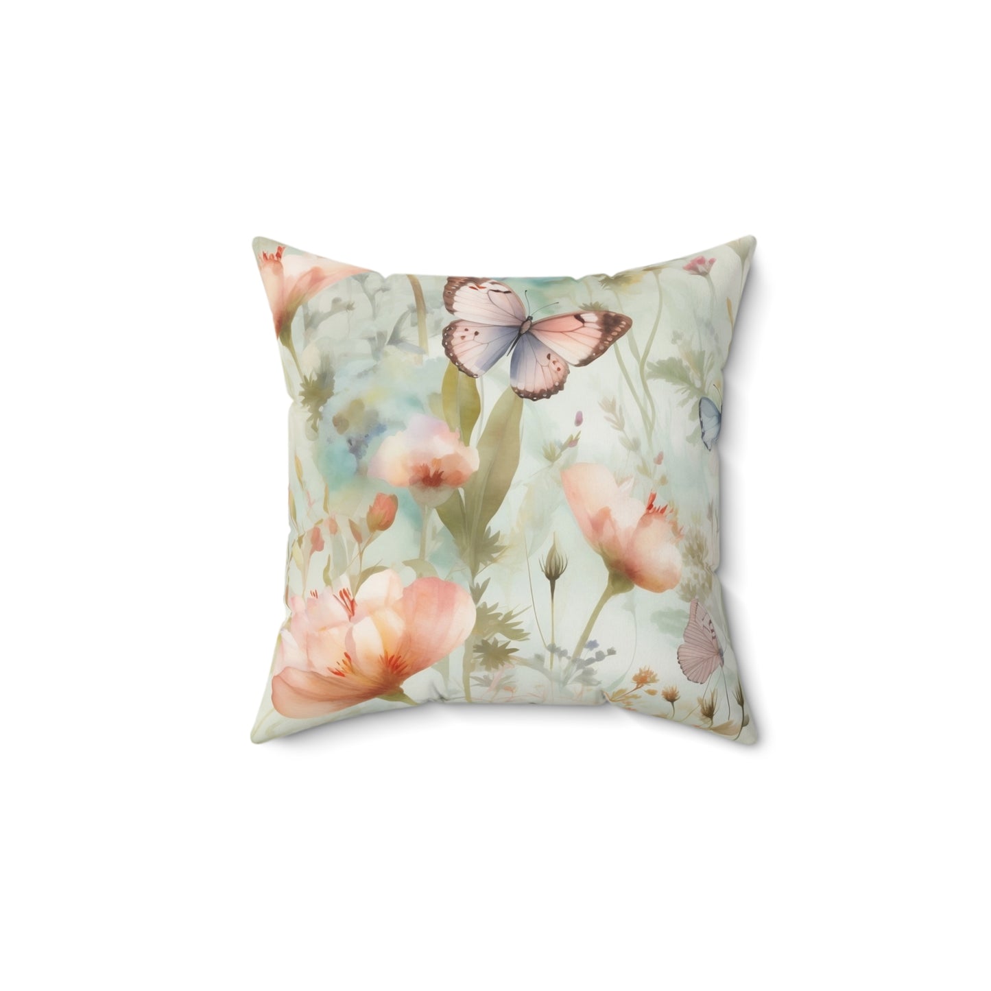 Spun Polyester Square Pillow, Butterfly Floral Cushion