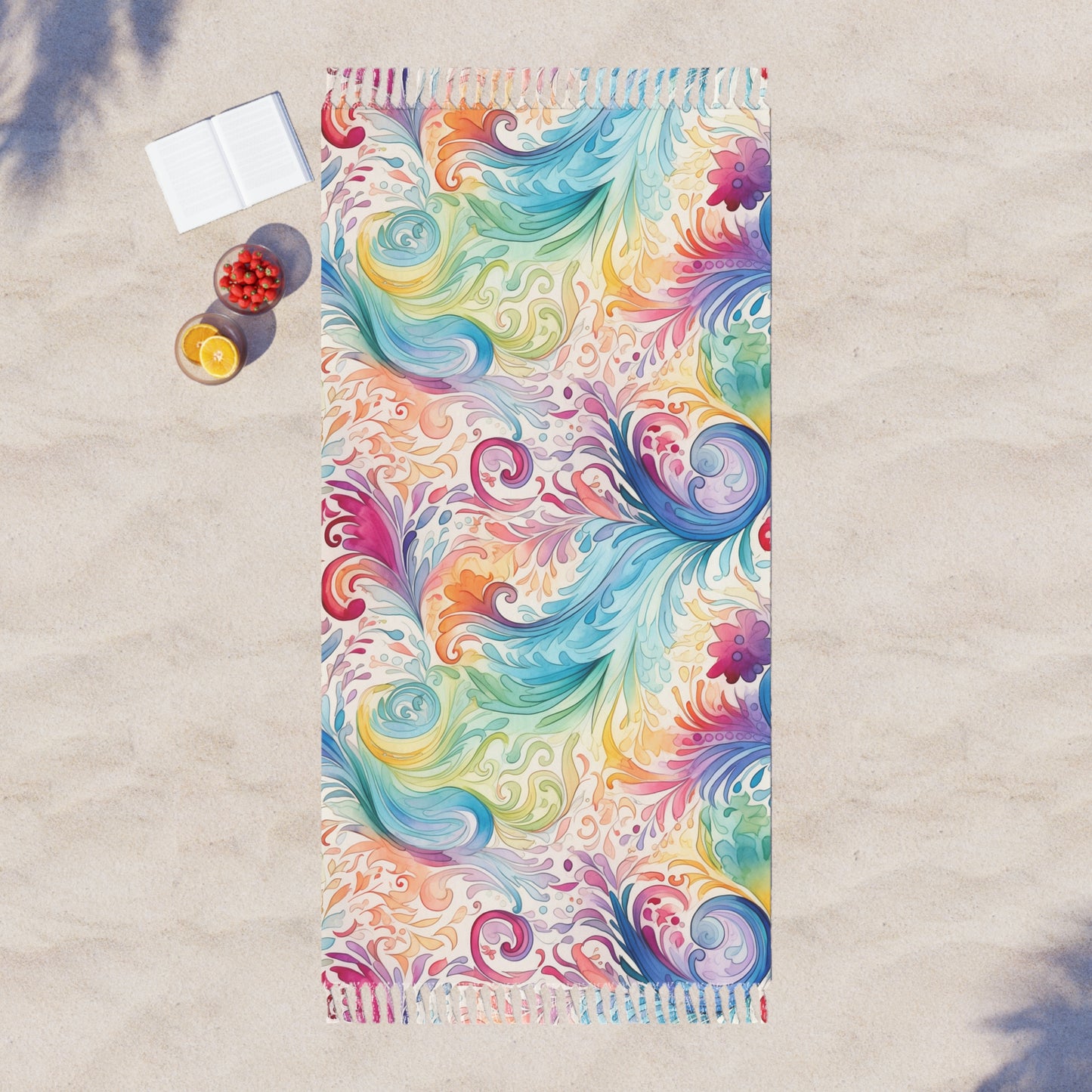 Boho Beach Towel, Rainbow Paisley Design