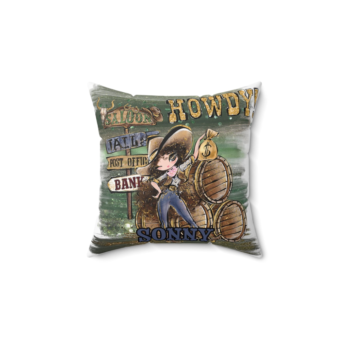 Personalised Howdy Cushion, Brown Curly Hair, Brown Eyes, Polyester Square Cushion, Christmas cushion