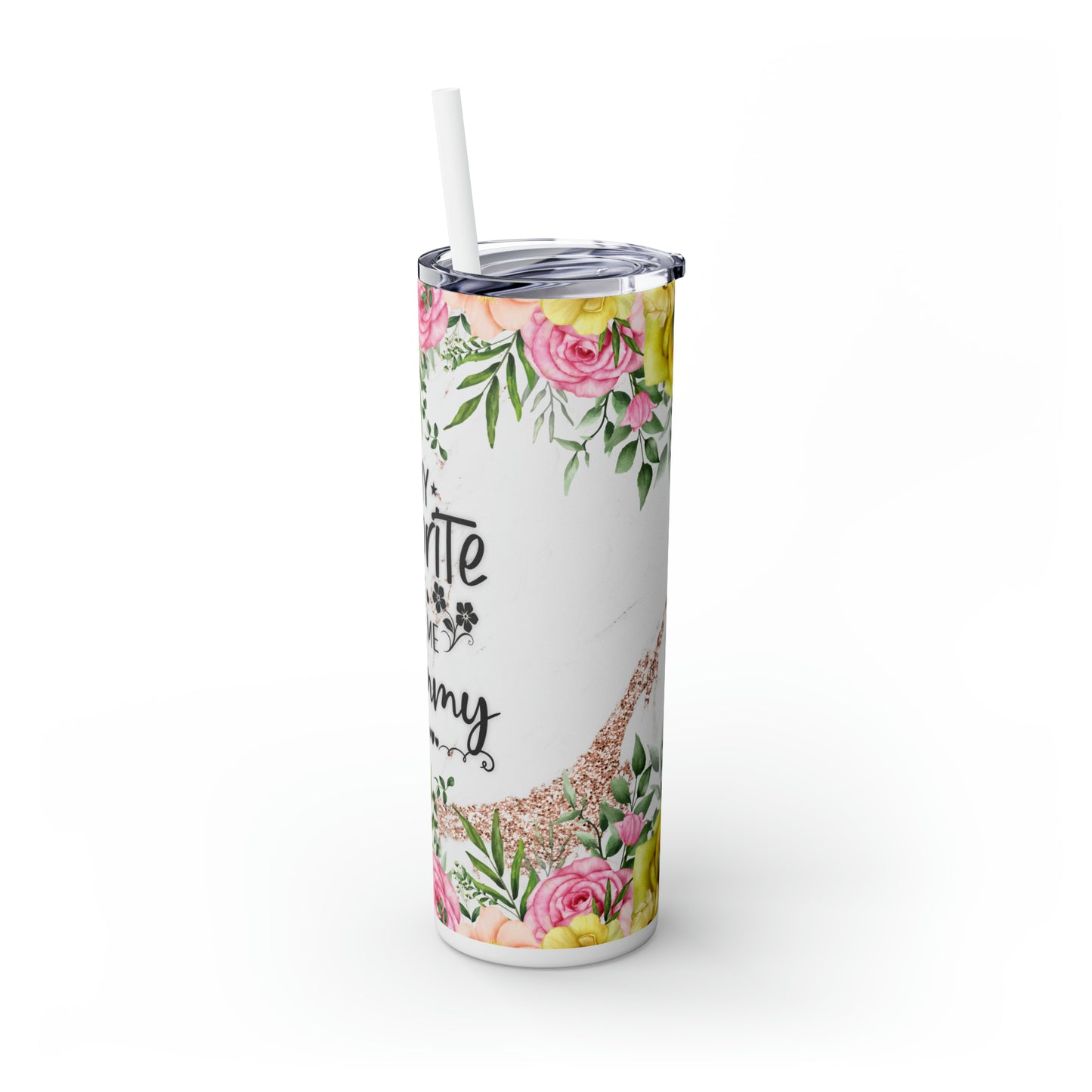 Skinny Tumbler with Straw, 20oz, Floral, Quote, My Favorite People call me Grammy, awd-727