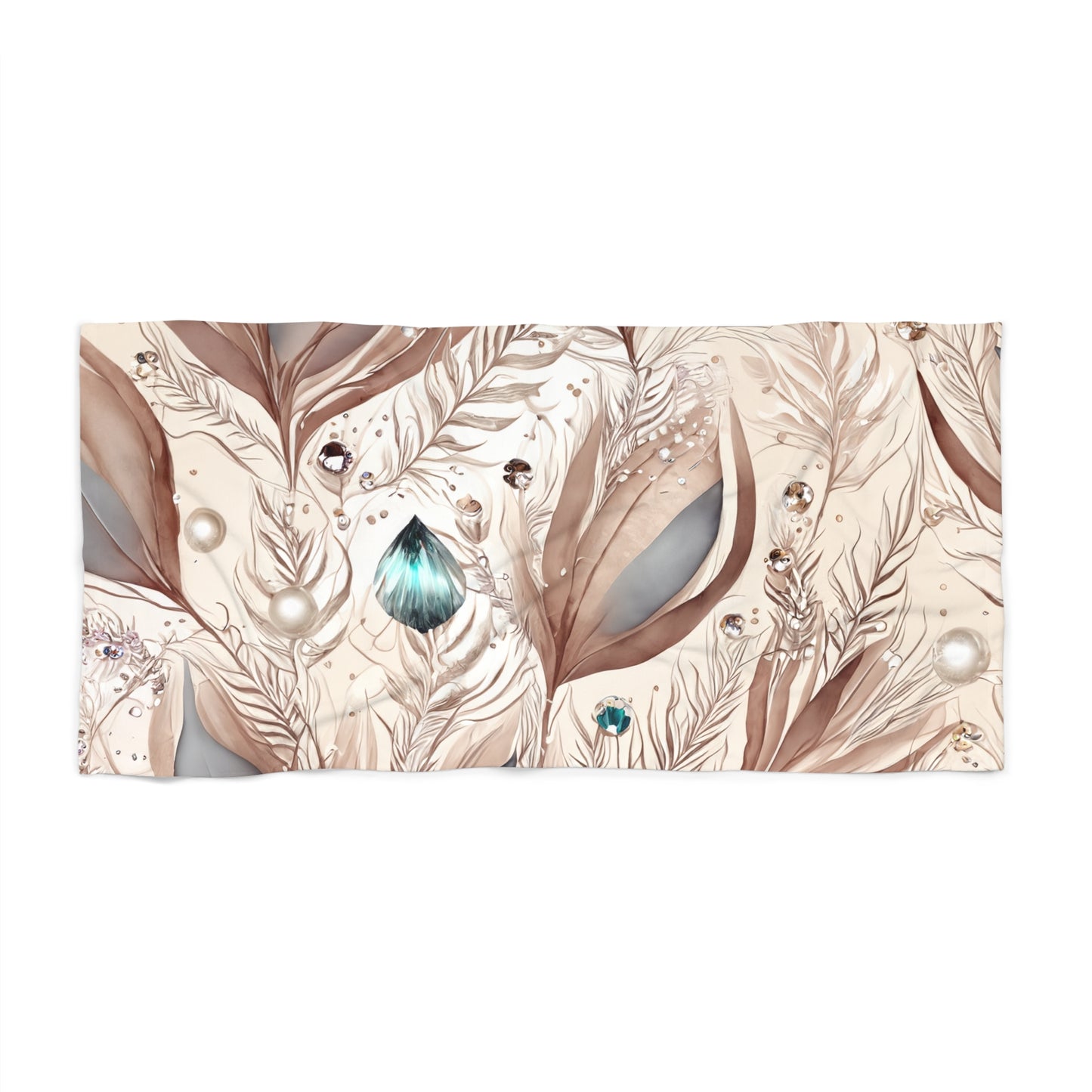 Beach Towel, Beige Floral, Polycotton Towel, 2 sizes Available