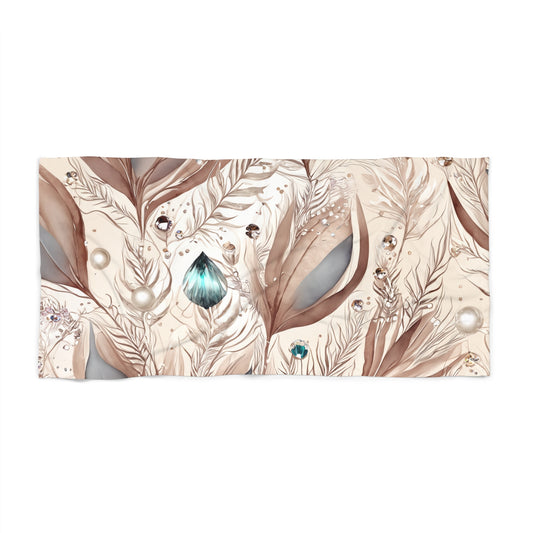 Beach Towel, Beige Floral, Polycotton Towel, 2 sizes Available