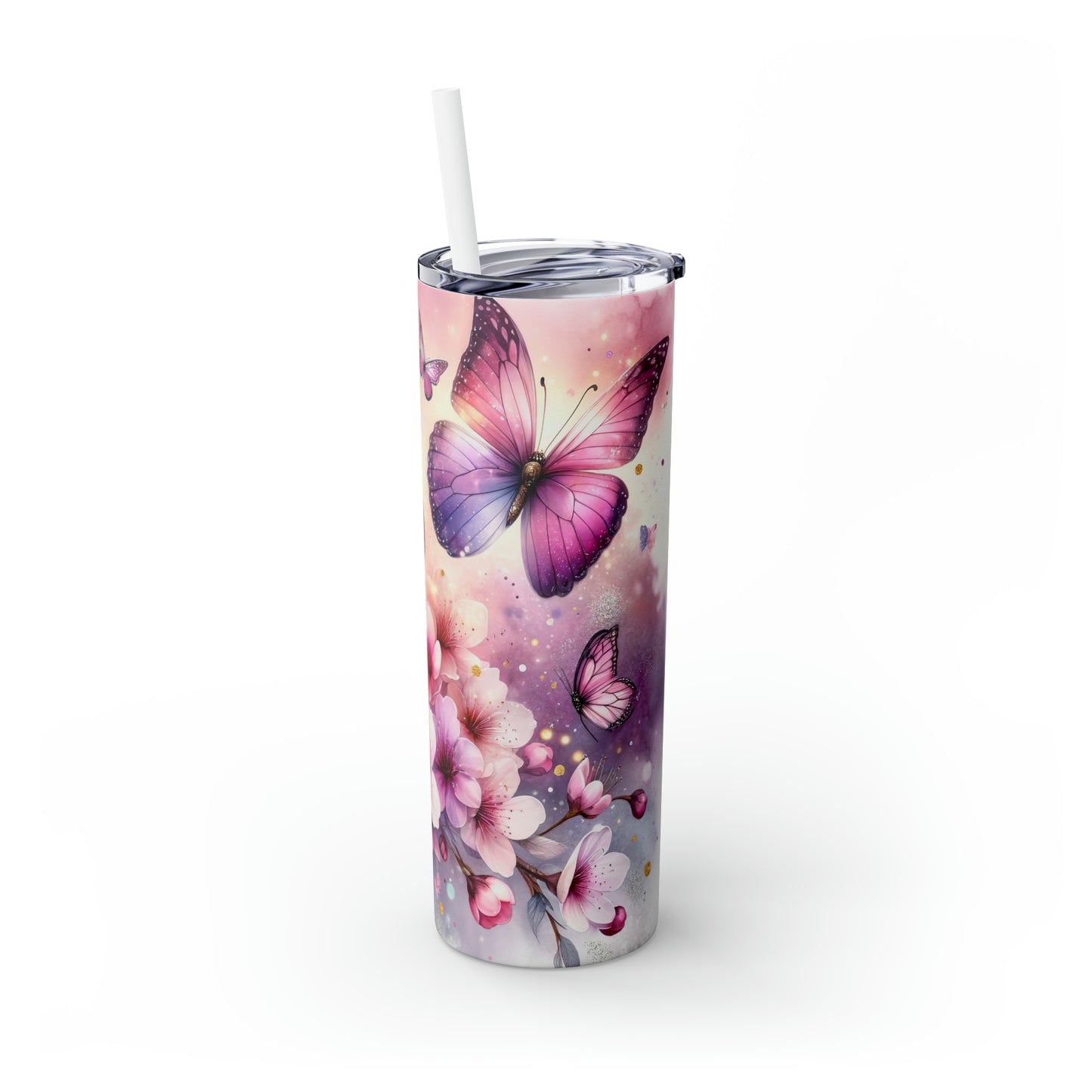 Skinny Tumbler with Straw, 20oz, Butterfly