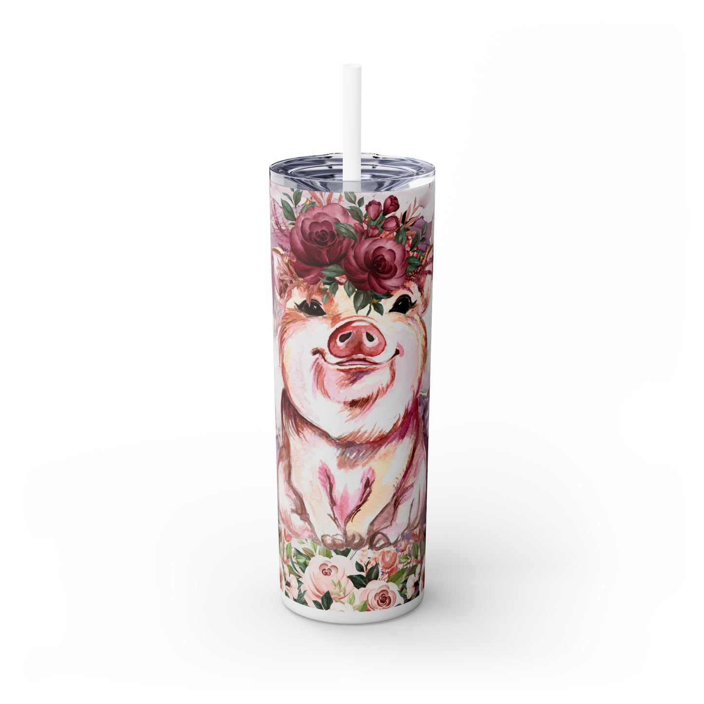 Skinny Tumbler with Straw, 20oz, Pig