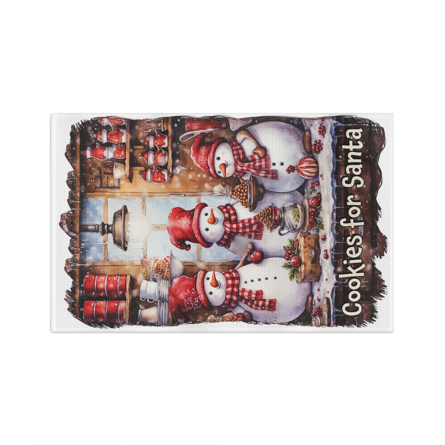 Microfiber Tea Towel, Christmas Snowmen, Cookies for Santa