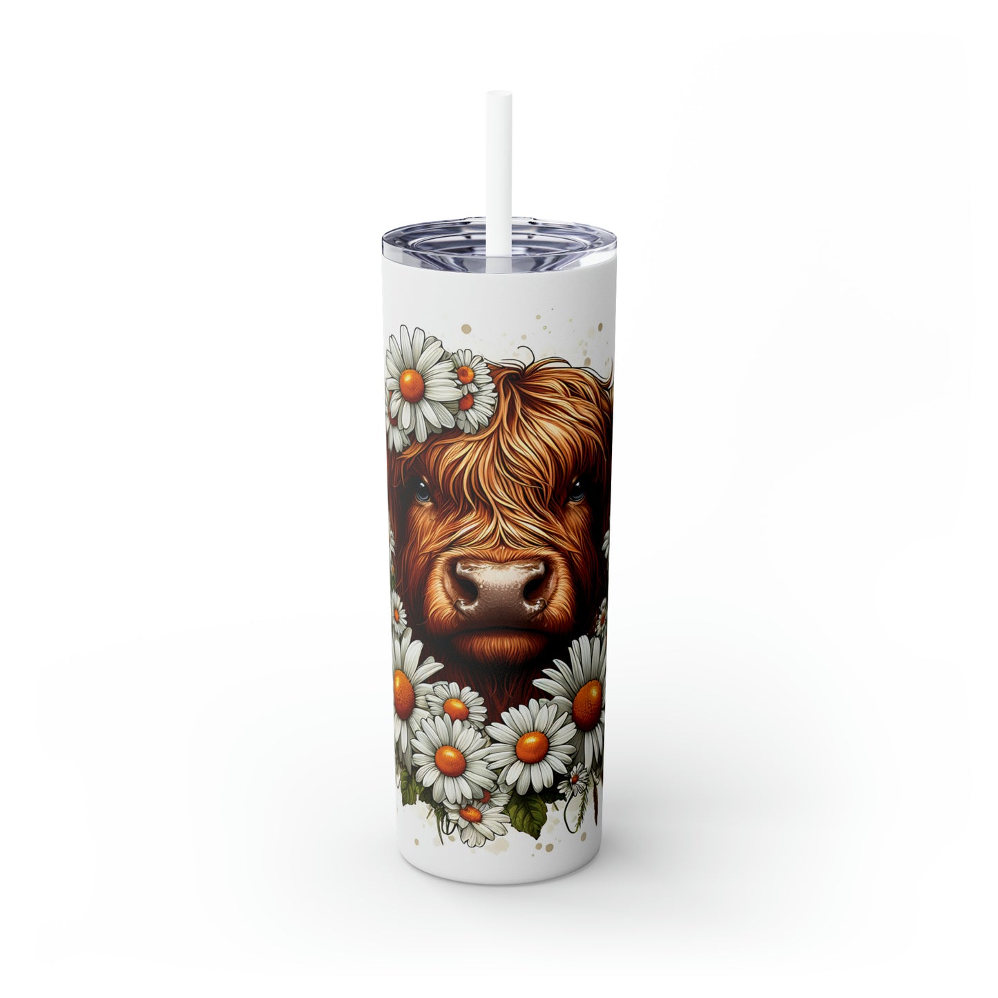 Skinny Tumbler with Straw, 20oz Highlander Cow, awd-436