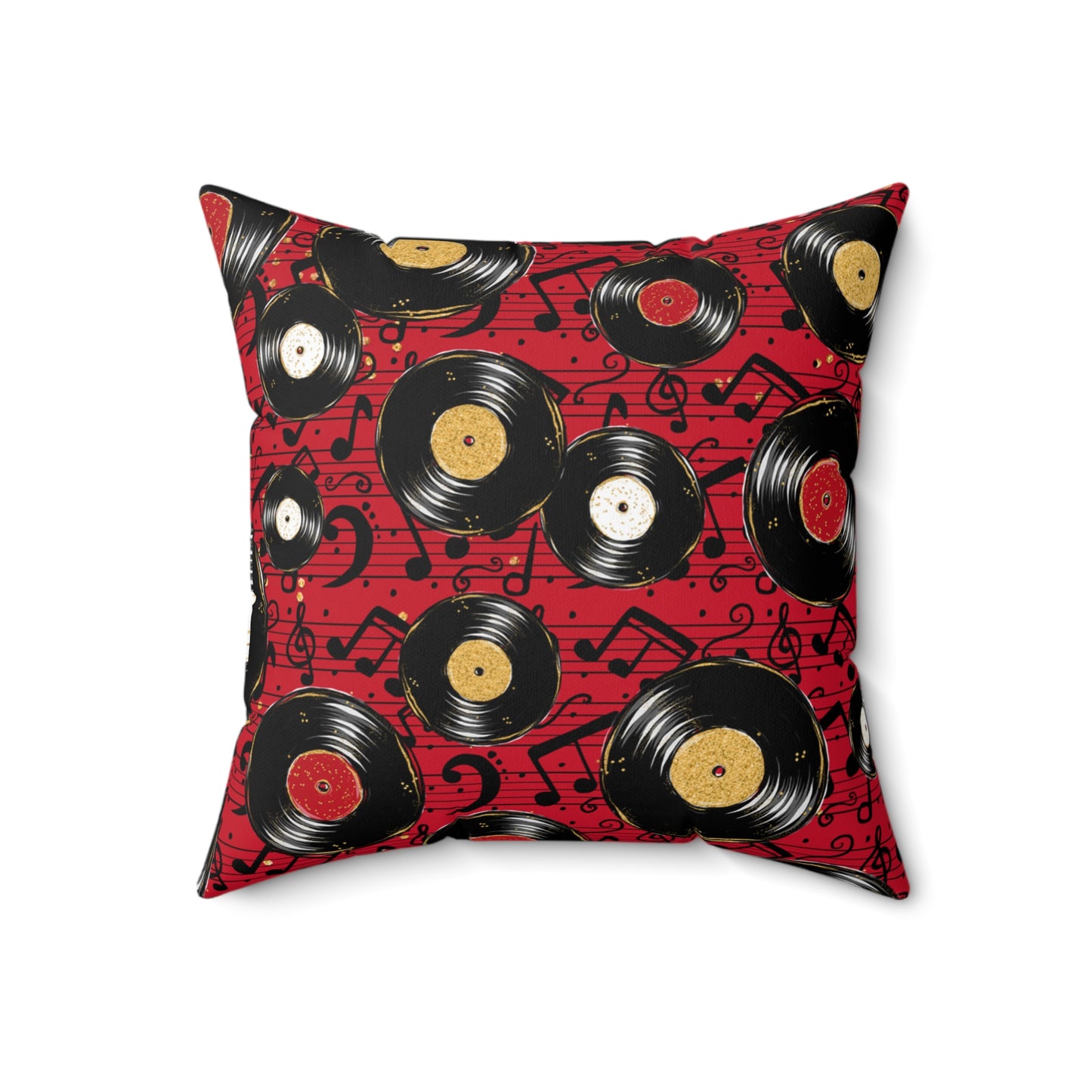 Spun Polyester Square Pillow, Red Music Cushion