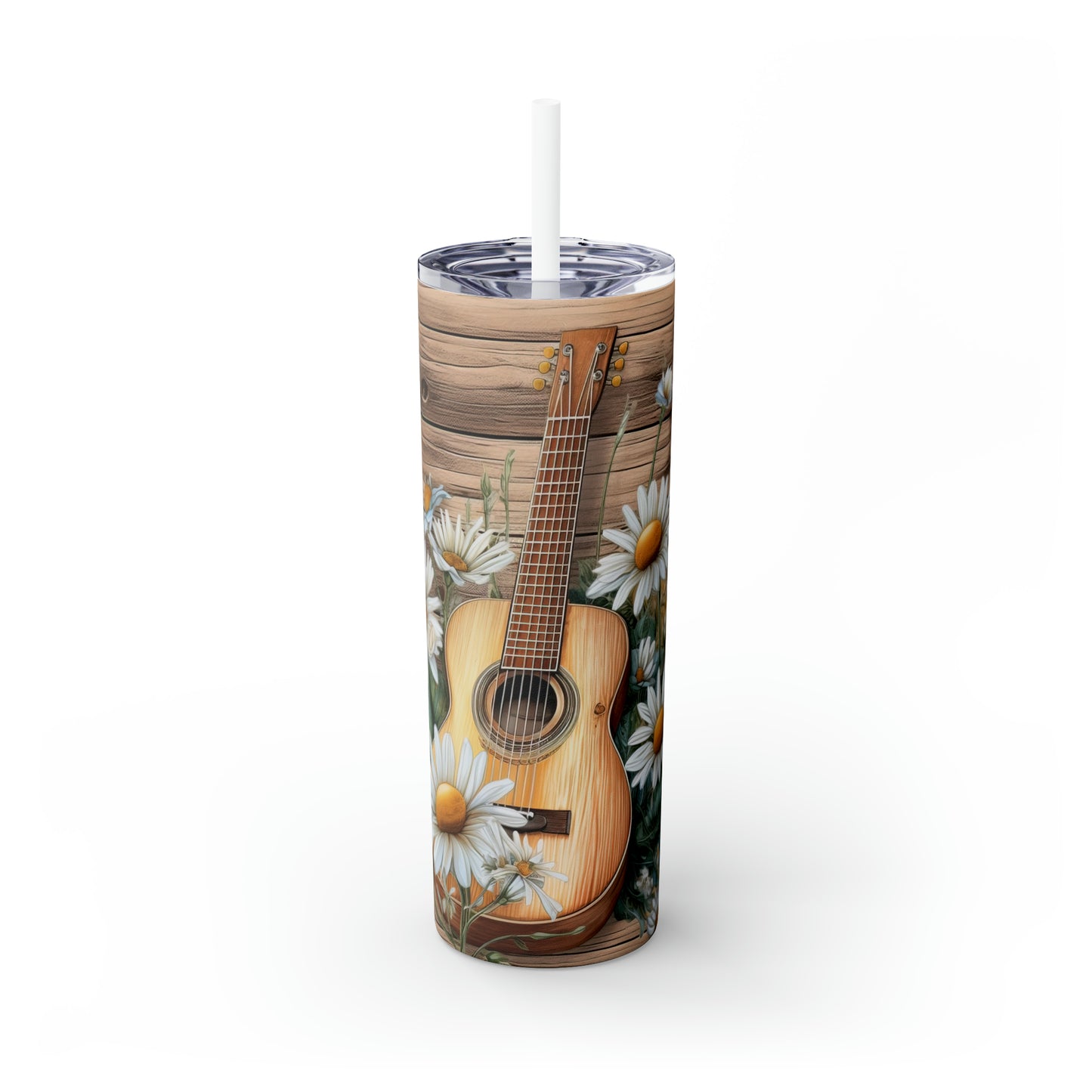 Skinny Tumbler with Straw, 20oz, Guitar with Daisy's, awd-238