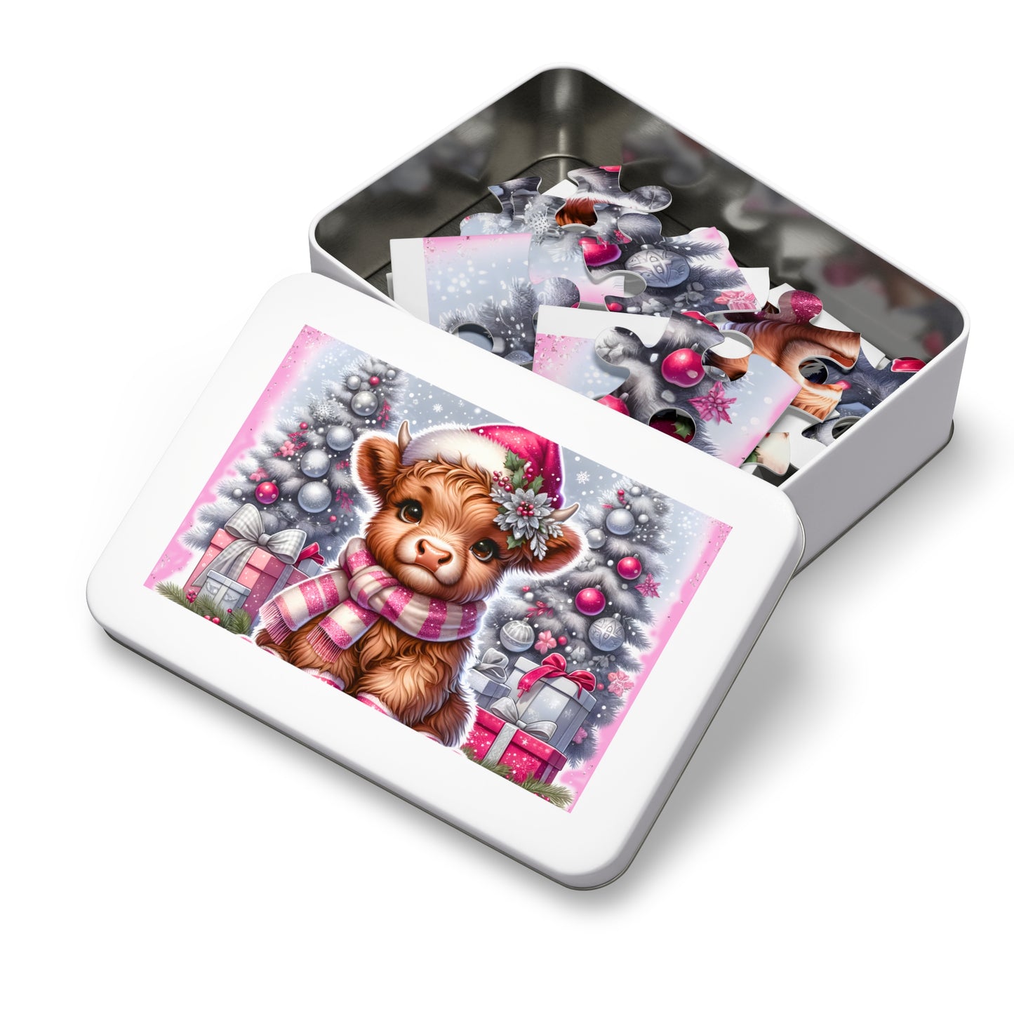 Jigsaw Puzzle, Christmas, Highland Cow, Personalised/Non-Personalised (30, 110, 252, 500,1000-Piece)