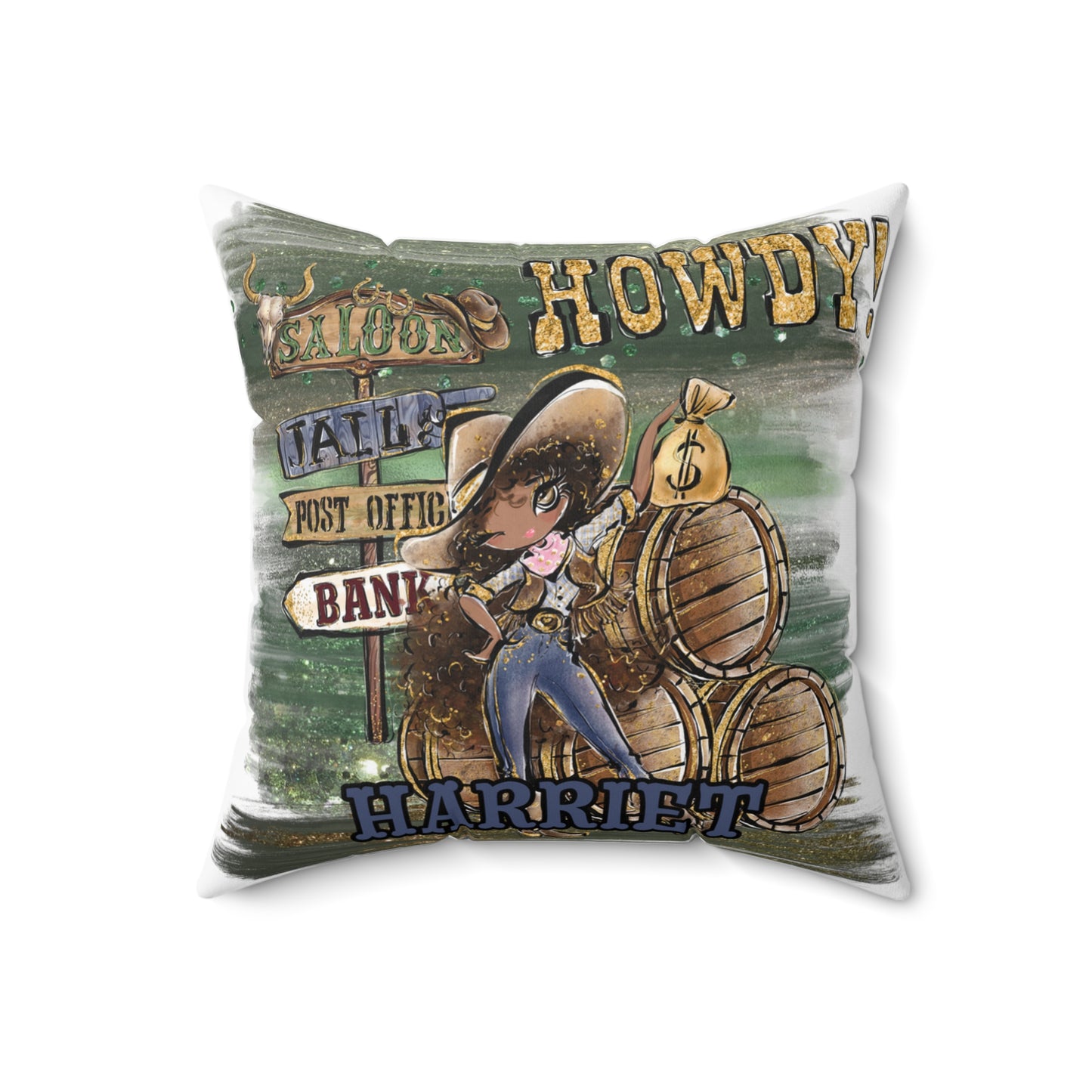 Personalised Howdy Cushion, Brown Curly Hair, Olive Skin, Brown Eyes, Polyester Square Cushion, Christmas cushion