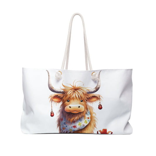 Personalised/Non-Personalised Weekender Bag, Highland Cow, Large Weekender Bag, Beach Bag, Book Bag