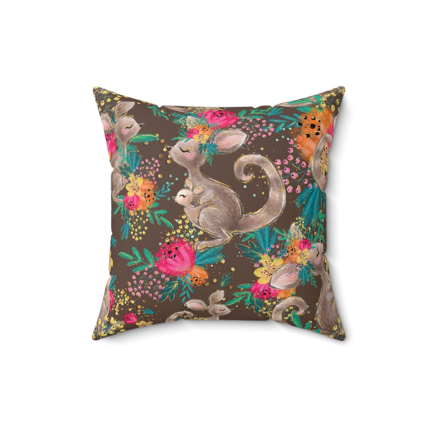 Spun Polyester Square Pillow, Australian Kangaroos