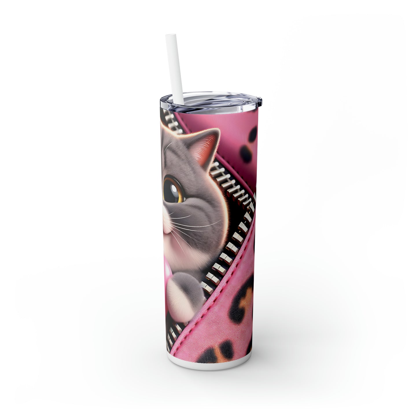 Skinny Tumbler with Straw, 20oz, Cat, Valentines Day, awd-750