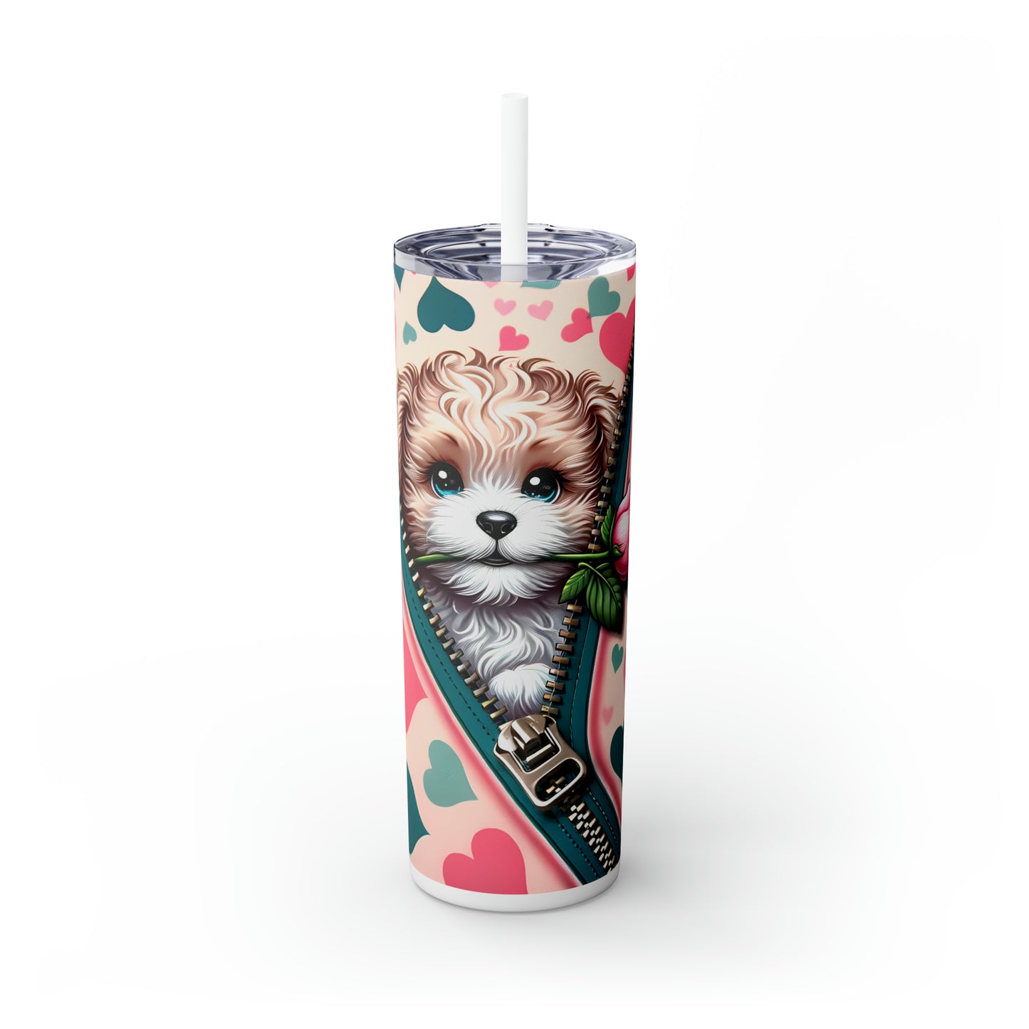 Skinny Tumbler with Straw, 20oz, Dog, Valentines Day, awd-868