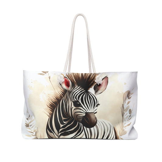 Personalised/Non-Personalised Weekender Bag, Zebra, Large Weekender Bag, Beach Bag, Book Bag