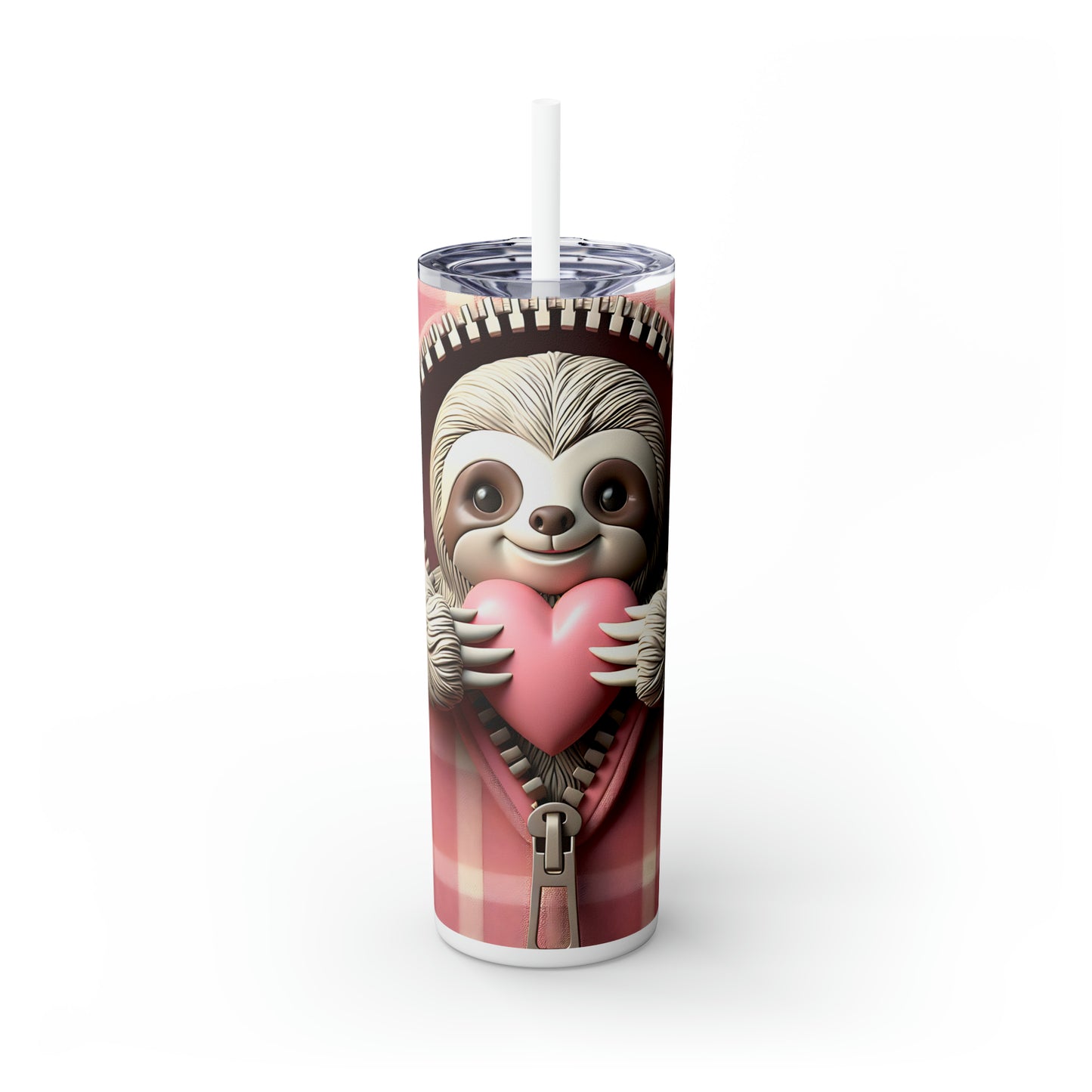 Skinny Tumbler with Straw, 20oz, Sloth, Valentines Day