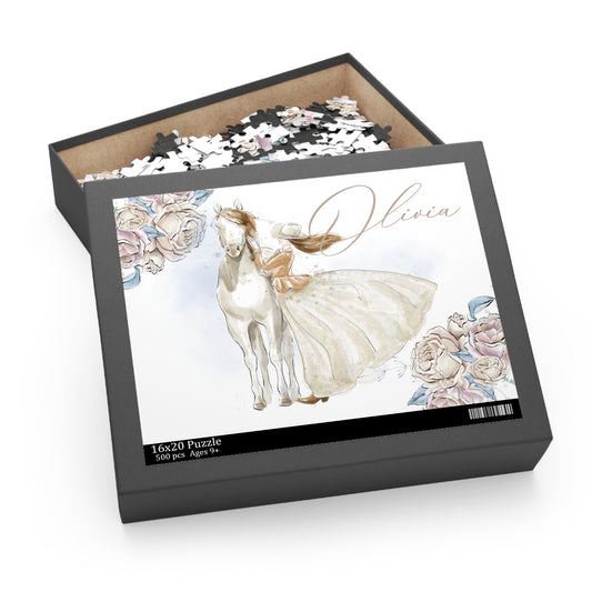 Personalised/Non-Personalised Puzzle, Just a Girl Who Loves Horses, Romance Floral (120, 252, 500-Piece)