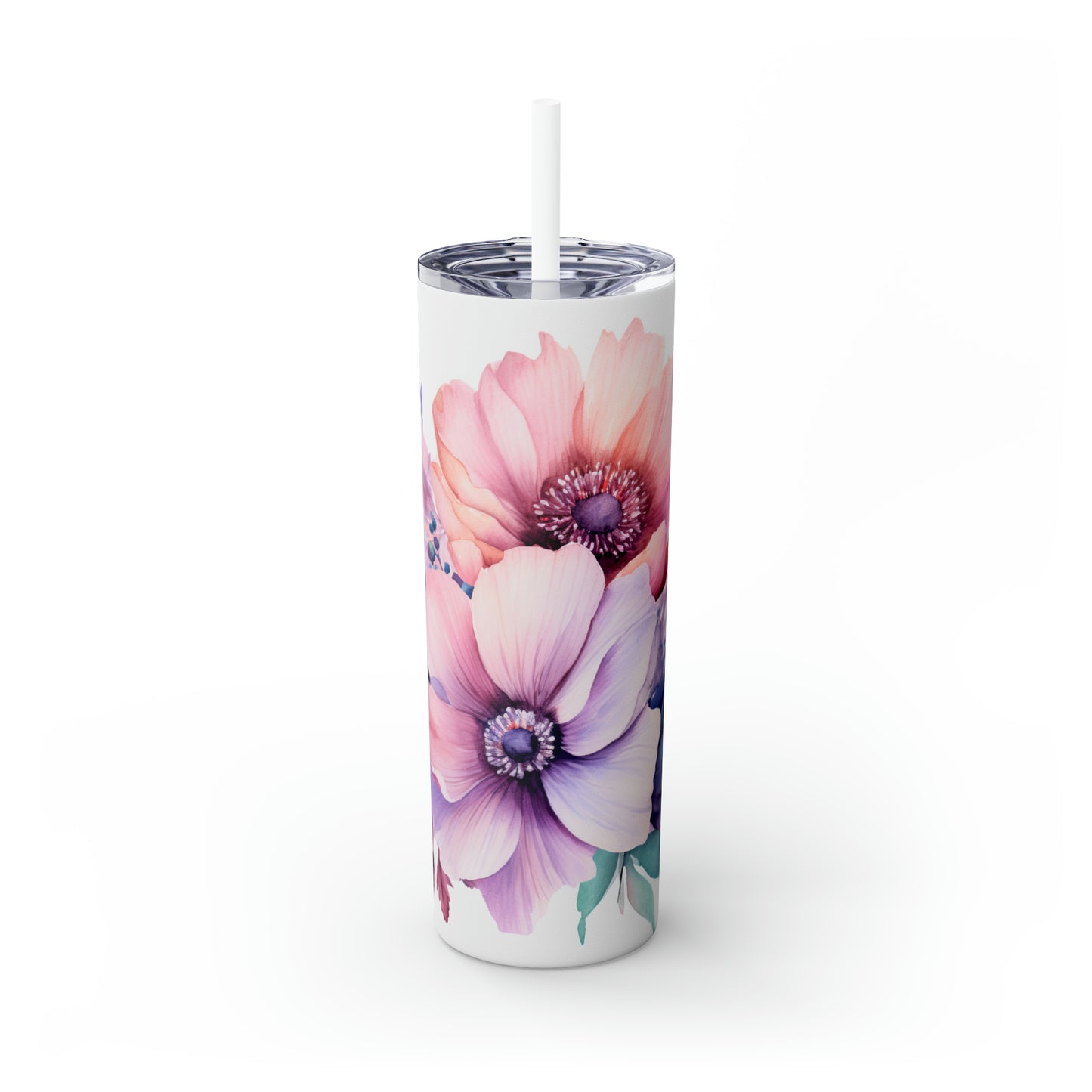 Skinny Tumbler with Straw, 20oz, Floral, awd-030