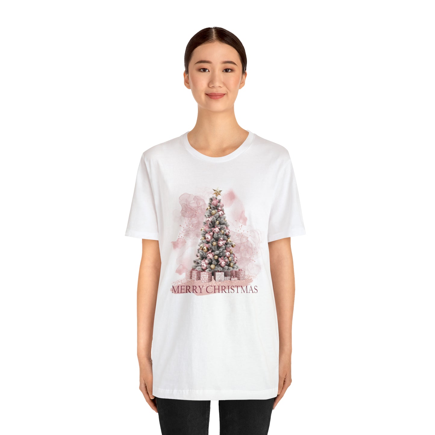 Unisex Adults Jersey Short Sleeve Tee Pink Christmas, Christmas Tree, Christmas TShirt