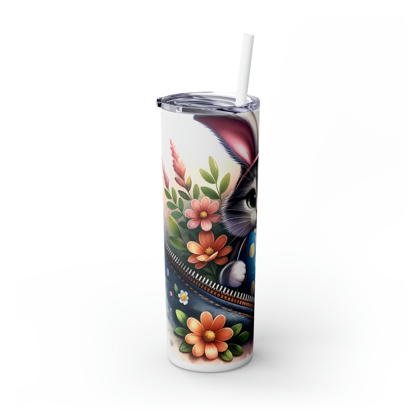 Skinny Tumbler with Straw, 20oz, Easter, Cat, awd-1309