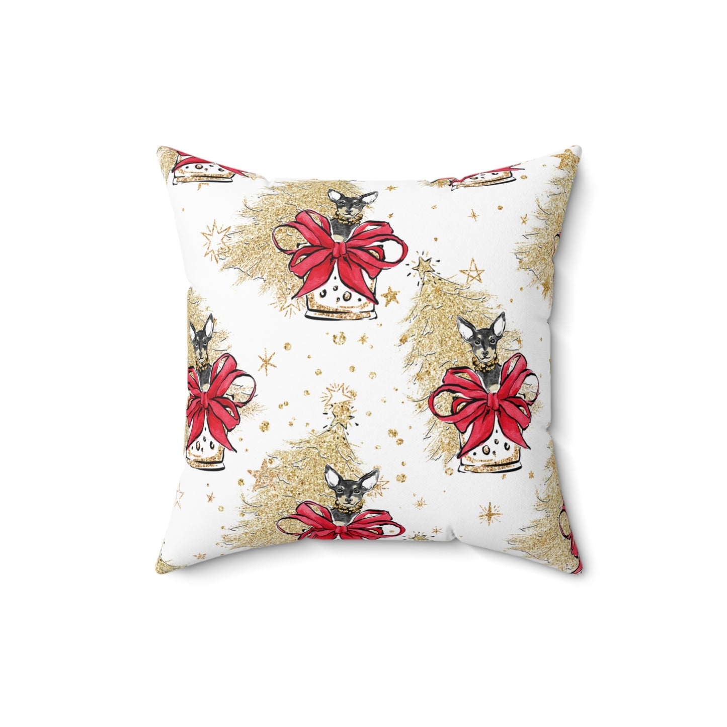 Spun Polyester Square Pillow, Doggie Gold Christmas Cushion