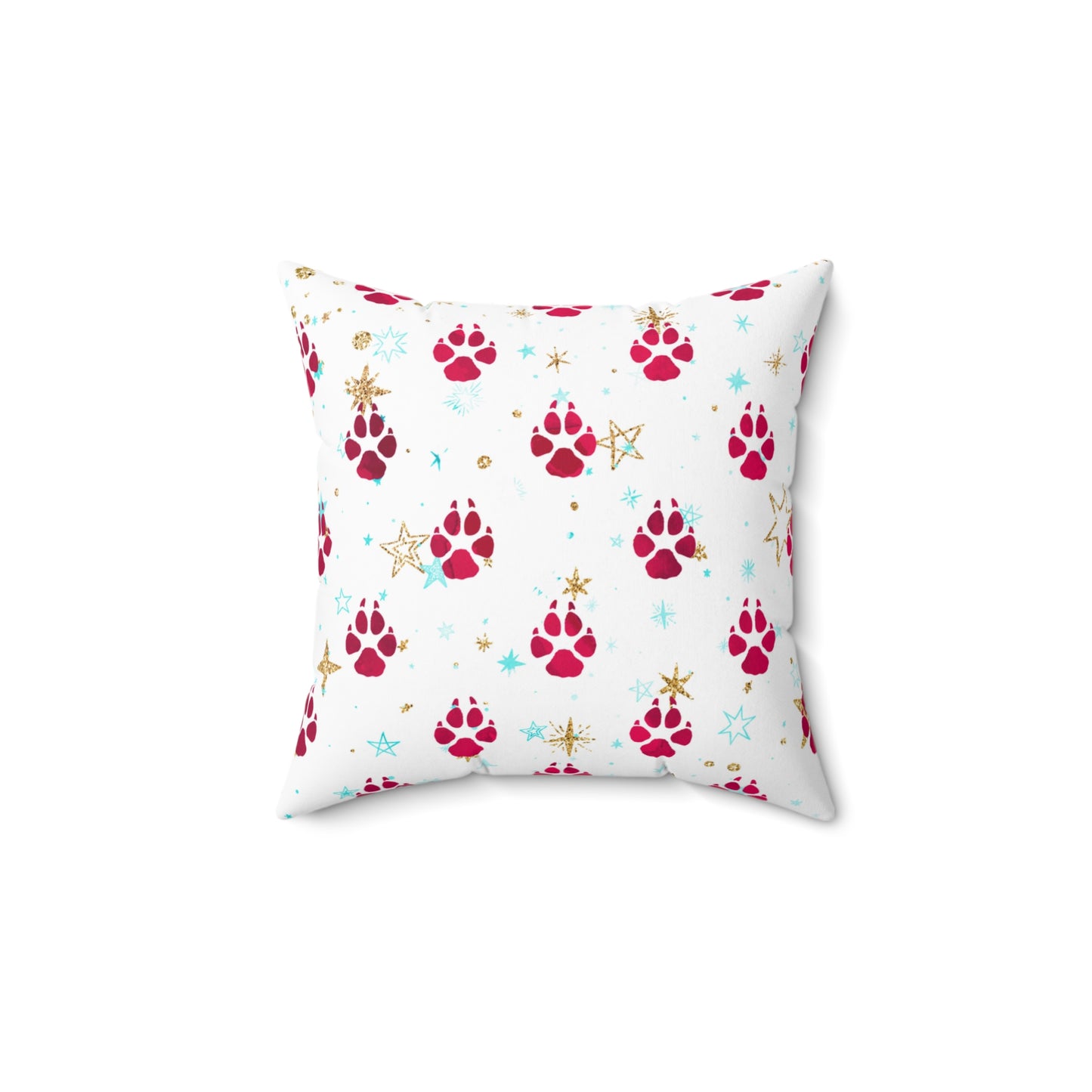 Spun Polyester Square Pillow, Doggie Paws Christmas Cushion