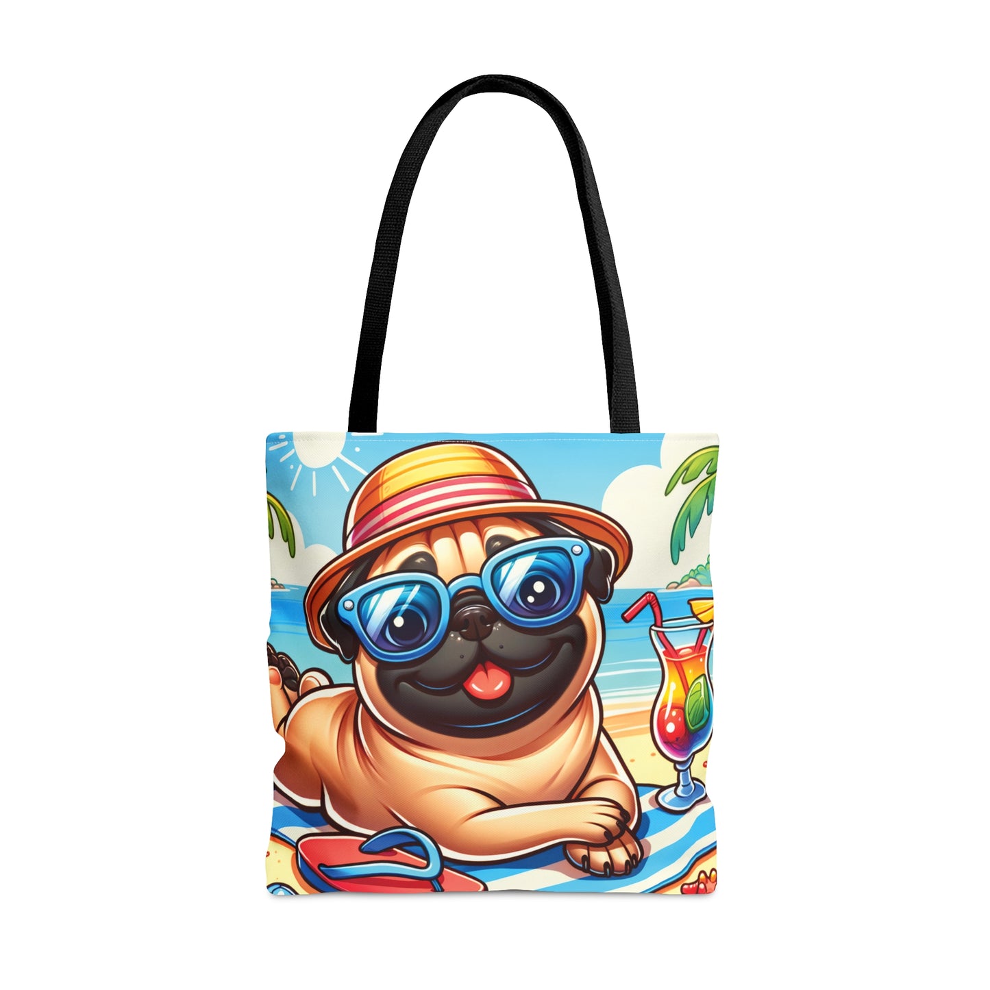 Tote Bag, Dog on Beach,Pug, Tote bag,  awd-1238