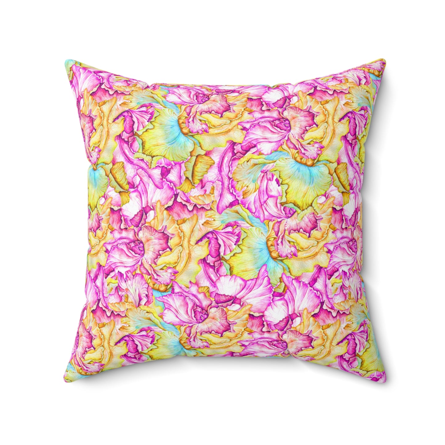 Spun Polyester Square Pillow, Iris Flower Cushion