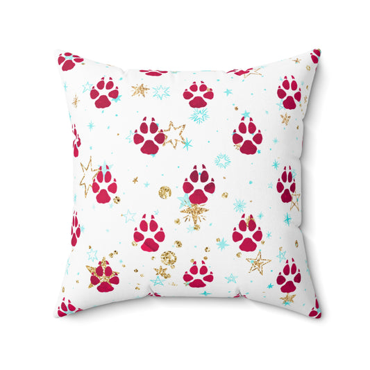 Spun Polyester Square Pillow, Doggie Paws Christmas Cushion