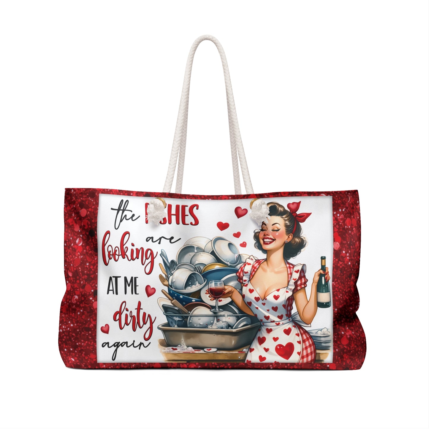 Personalised/Non-Personalised Weekender Bag, The Dishes are Looking at me Dirty Again, Large Weekender Bag, Beach Bag, Book Bag