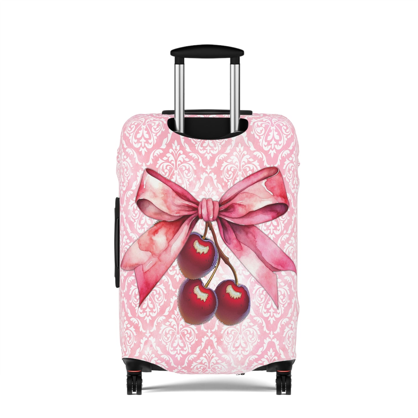 Luggage Cover, Rockabilly, Coquette, Pink Damask, Cherries and Ribbon, awd-2507