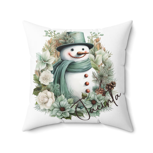 Personalised Boho Snowman Christmas Cushion, Polyester Square Cushion, Christmas cushion