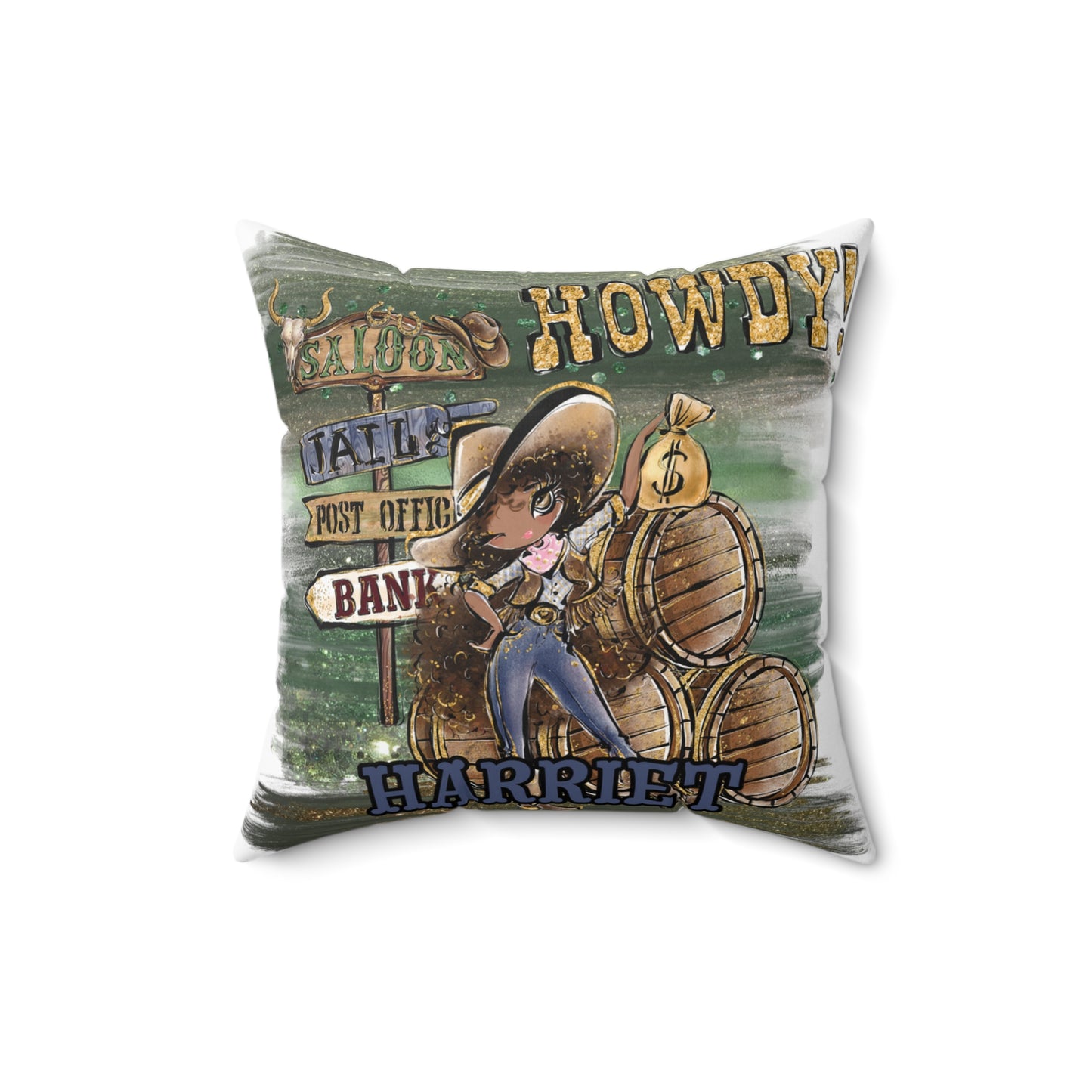 Personalised Howdy Cushion, Brown Curly Hair, Olive Skin, Brown Eyes, Polyester Square Cushion, Christmas cushion