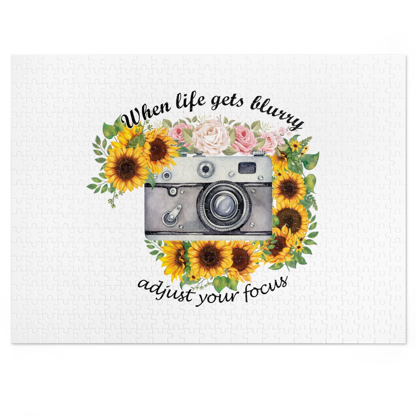 Jigsaw Puzzle, Sunflower, Camera, When life gets blurry adjust your focus, Personalised/Non-Personalised (30, 110, 252, 500,1000-Piece)