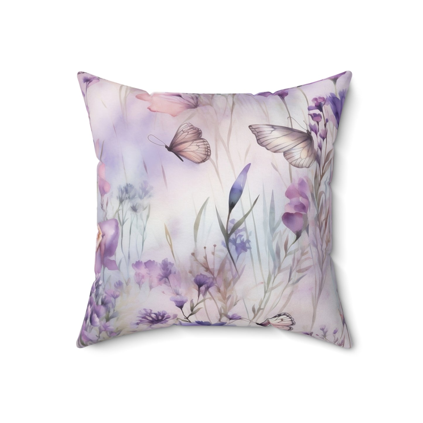 Spun Polyester Square Pillow, Butterfly Floral Cushion