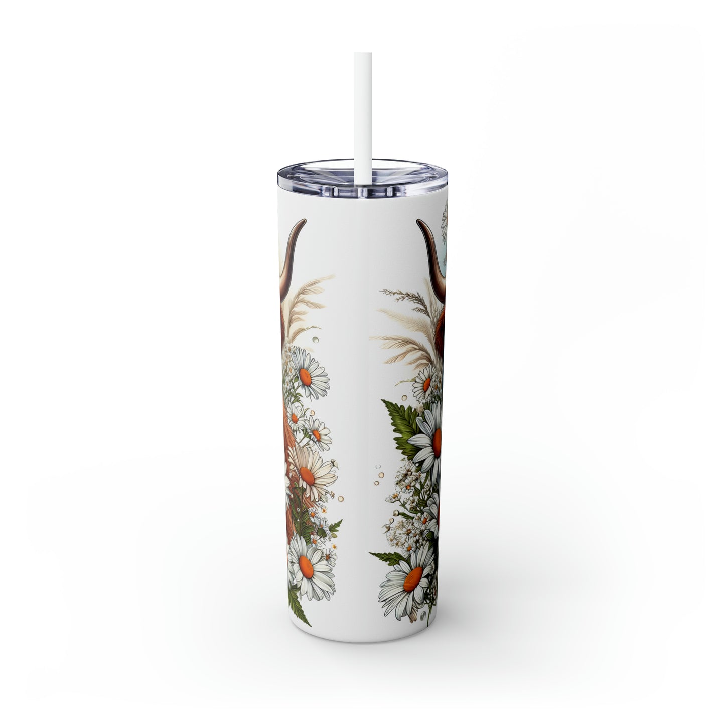 Skinny Tumbler with Straw, 20oz Highlander Cow