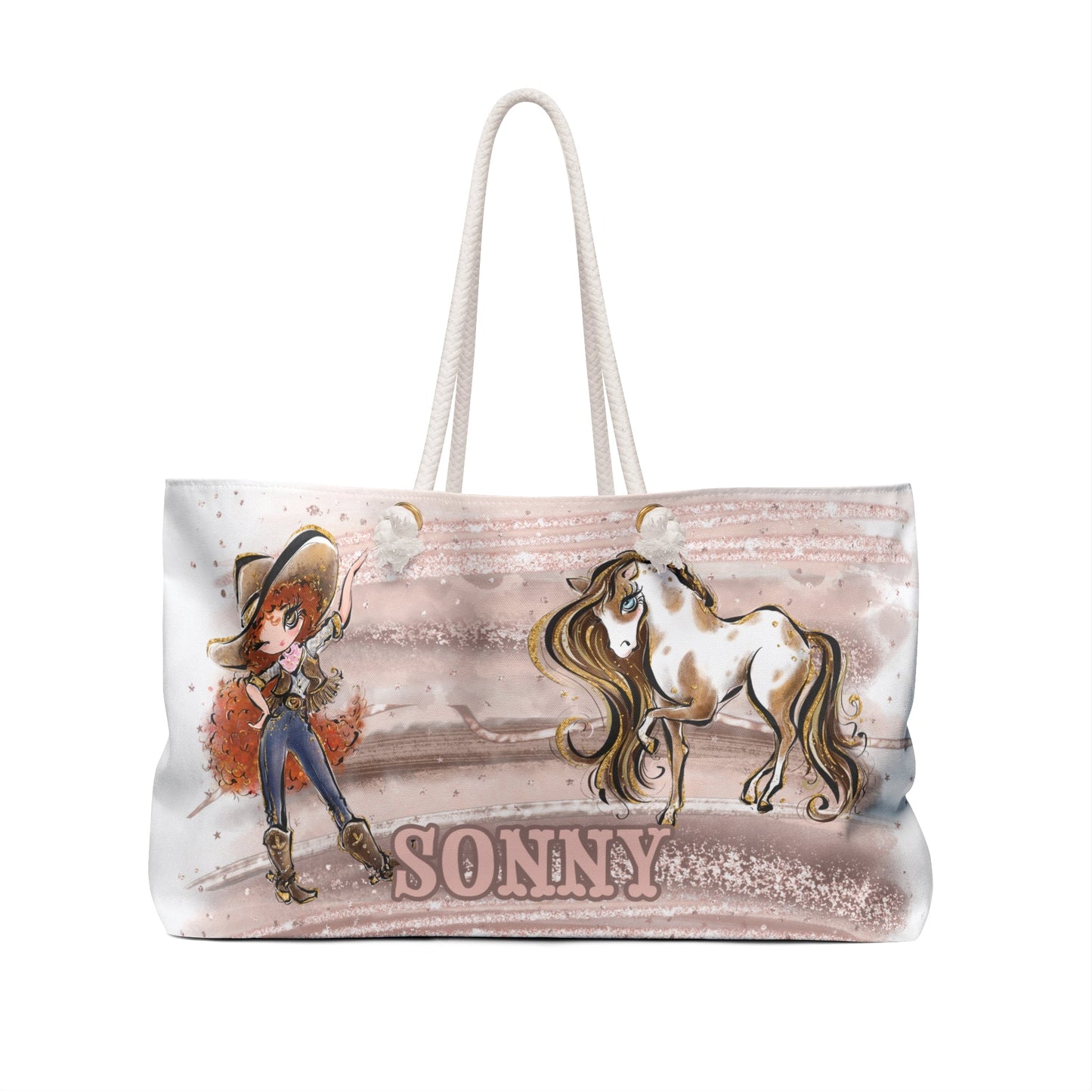 Personalised Weekender Bag, Cowgirl and Horse, Large Weekender Bag, Beach Bag, Book Bag