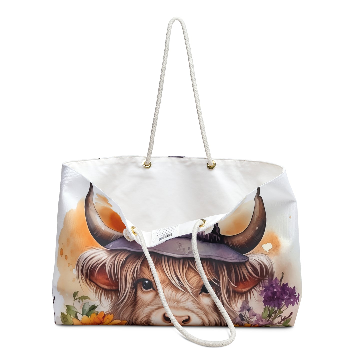 Personalised/Non-Personalised Weekender Bag, Highland Cow, Large Weekender Bag, Beach Bag, Book Bag