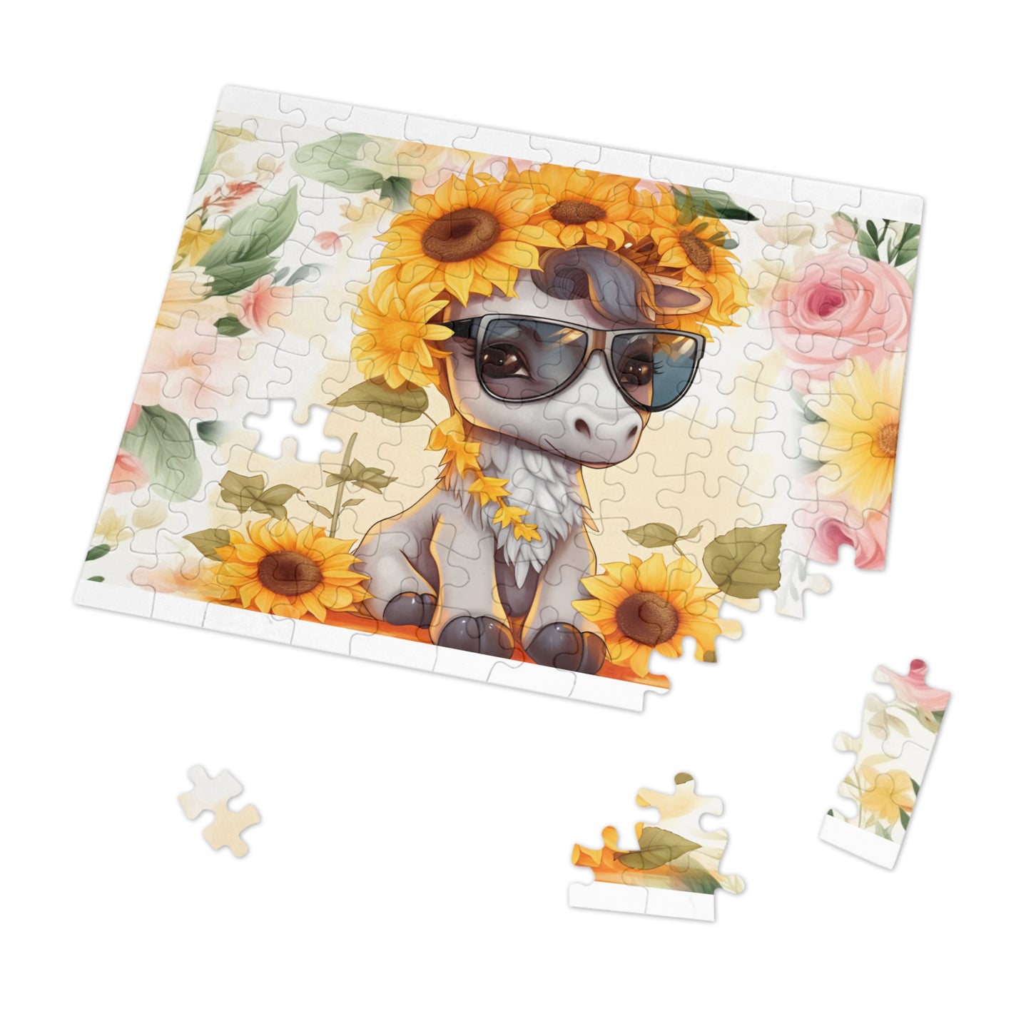 Puzzle, Donkey, Sunflowers, Personalised/Non-Personalised (30, 110, 252, 500,1000-Piece) awd-655